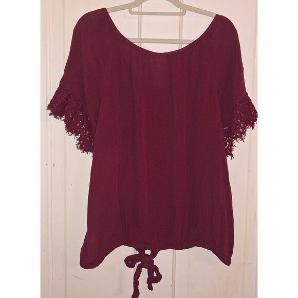 Belle du Jour Size 1x Women's Blouse Top With Lace Trim and Tie Front Everyday - Picture 2 of 5